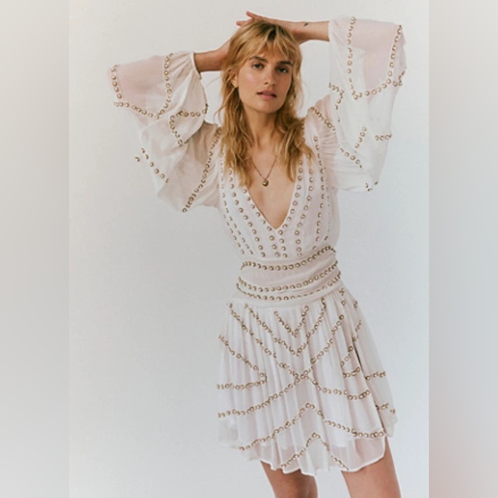 Jen's Pirate Booty Odyssey Mini Dress white with pearls and beads